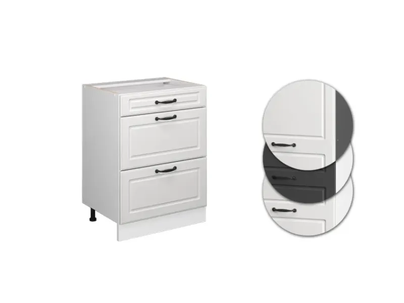 Vicco Küchenunterschrank R-Line Landhaus/ 60 cm mit Schubladen ohne Arbeitsplatte Weiß