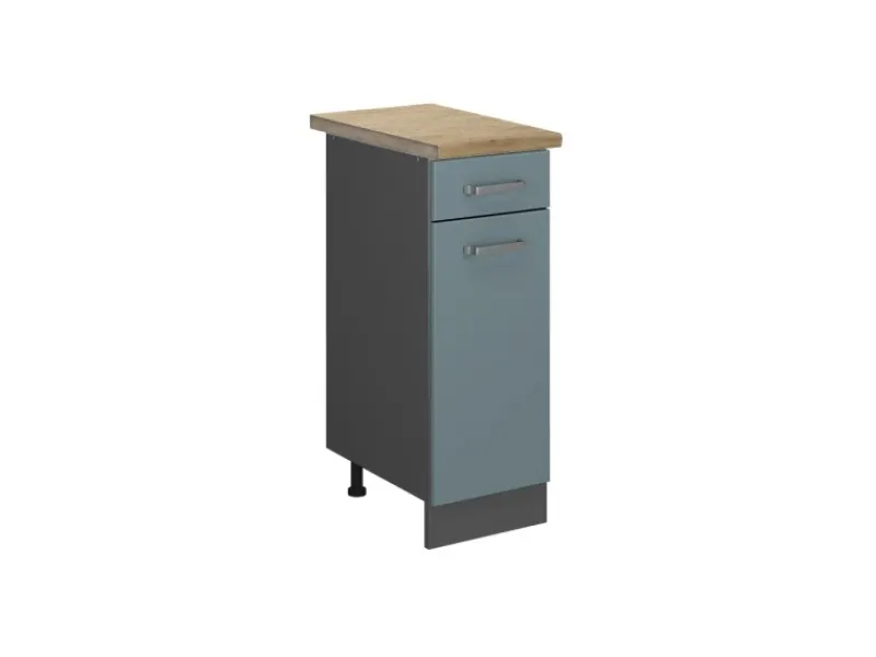 Clearance Vicco Küchenunterschrank R-Line Schubladenschrank für die Küche Blau-Grau/Anthrazit 30 cm AP Eiche Blaugrau