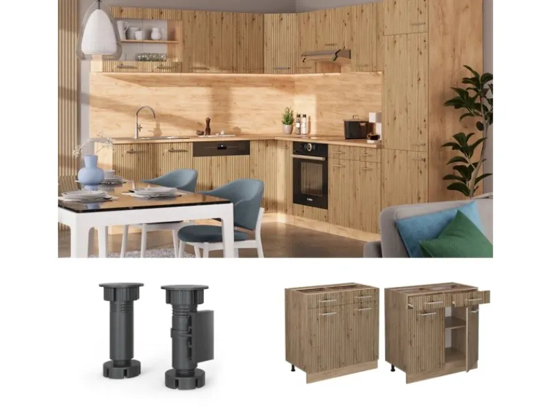 Vicco Küchenunterschrank R-Line Artisan-Eiche/Goldkraft Eiche 80 cm ohne Arbeitsplatte< Küchenschränke