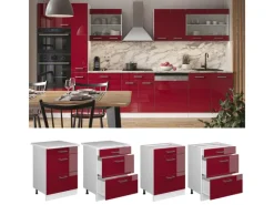 Vicco Küchenunterschrank R-Line Bordeaux Hochglanz/Weiß 60 cm mit Schubladen ohne Arbeitsplatte< Küchenschränke