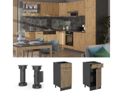 Vicco Küchenunterschrank R-Line Artisan-Eiche/Anthrazit 40 cm AP Eiche< Pfannen