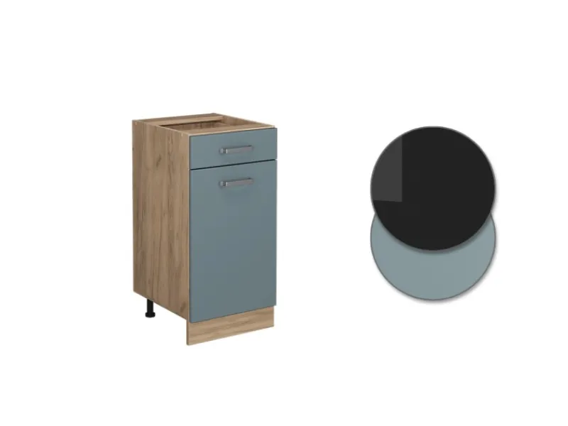 Online Vicco Küchenunterschrank R-Line Blau-Grau/Goldkraft Eiche 40 cm AP Eiche Blaugrau