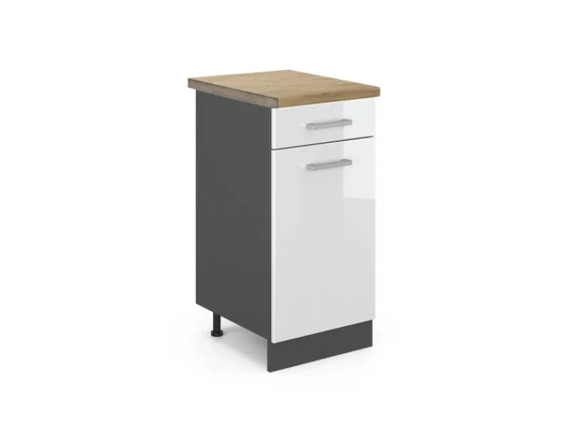 Vicco Küchenunterschrank R-Line Hochglanz/Anthrazit 40 cm AP Eiche< Pfannen
