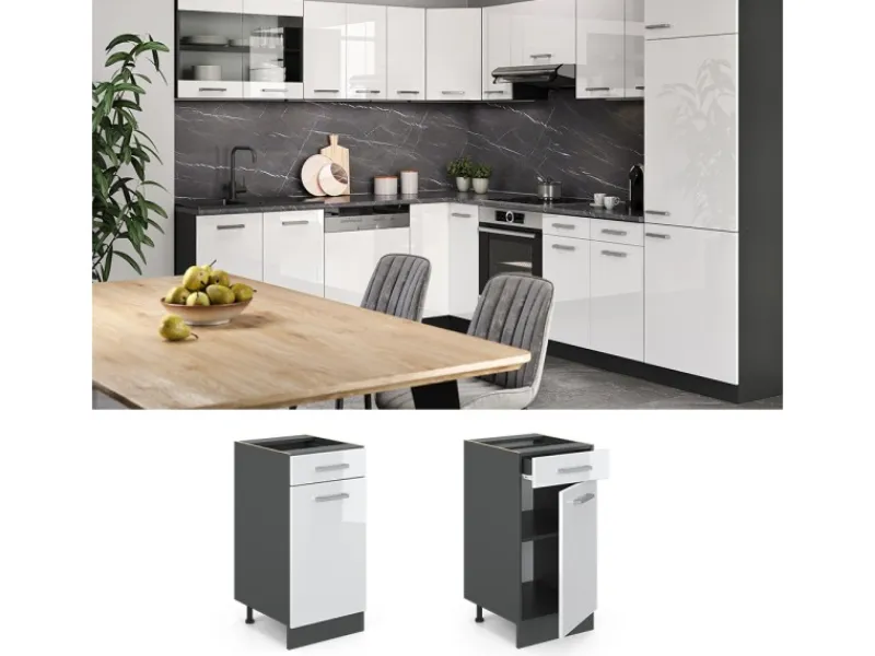 Vicco Küchenunterschrank R-Line Hochglanz/Anthrazit 40 cm AP Eiche< Pfannen