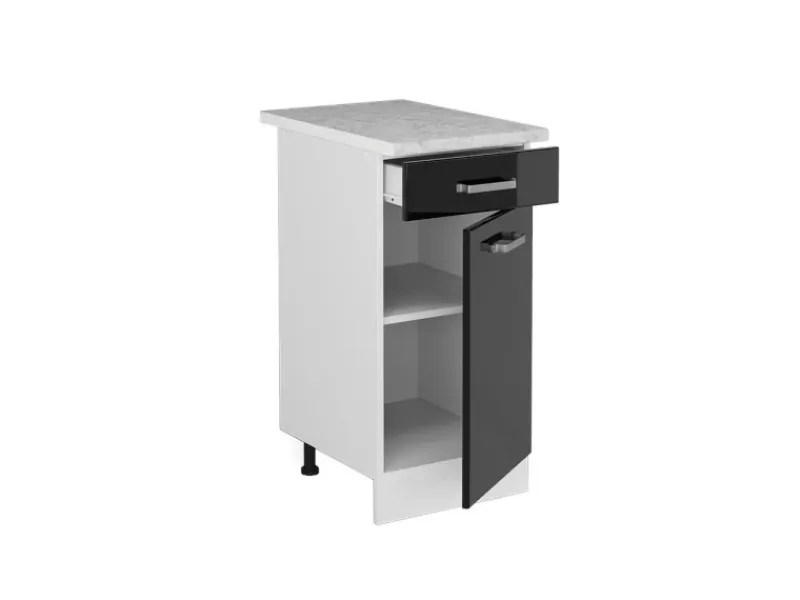 Hot Vicco Küchenunterschrank R-Line Schwarz Hochglanz/Weiß 40 cm AP Marmor Schwarz Glänzend