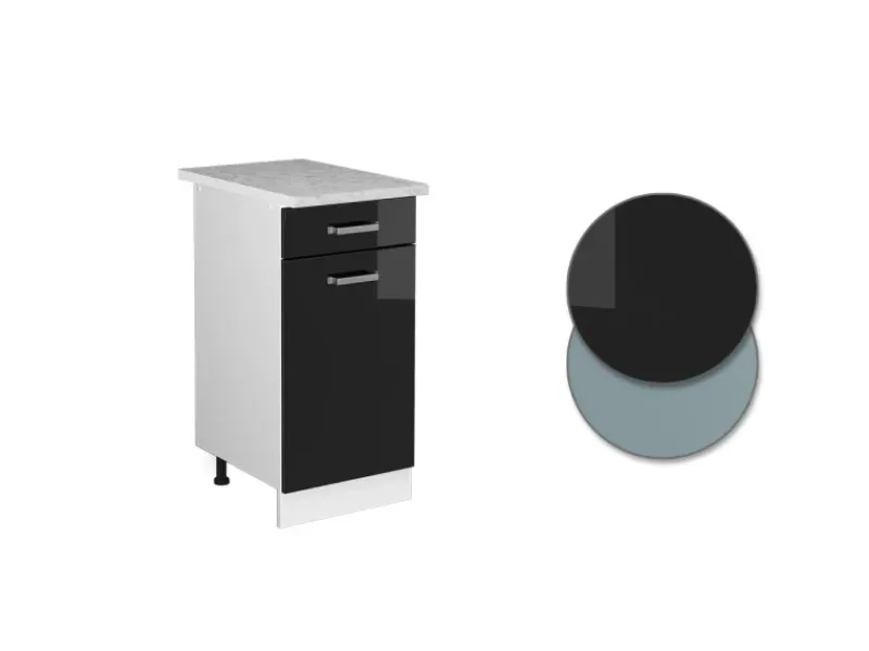 Hot Vicco Küchenunterschrank R-Line Schwarz Hochglanz/Weiß 40 cm AP Marmor Schwarz Glänzend