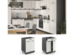 Clearance Vicco Küchenunterschrank R-Line Landhaus/Anthrazit 60 cm mit Schublade ohne Arbeitsplatte Weiß
