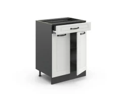 Clearance Vicco Küchenunterschrank R-Line Landhaus/Anthrazit 60 cm mit Schublade ohne Arbeitsplatte Weiß