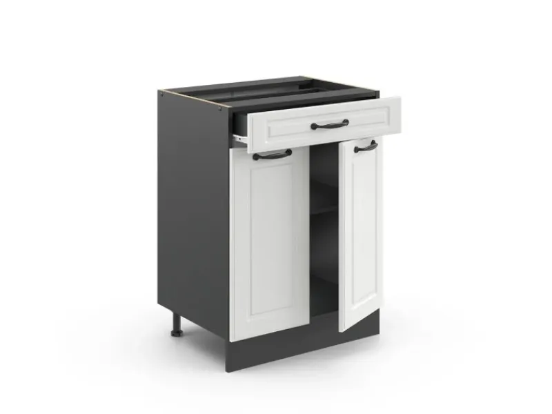 Clearance Vicco Küchenunterschrank R-Line Landhaus/Anthrazit 60 cm mit Schublade ohne Arbeitsplatte Weiß