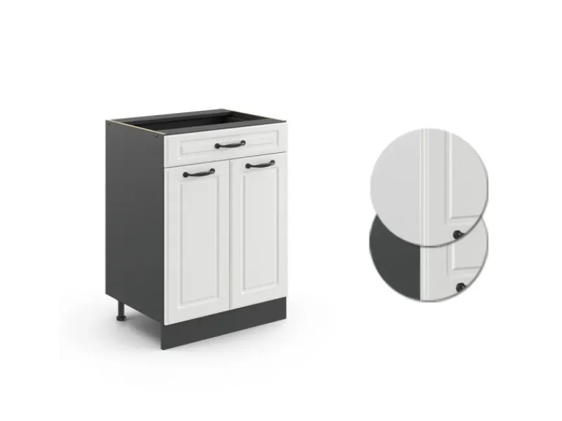 Clearance Vicco Küchenunterschrank R-Line Landhaus/Anthrazit 60 cm mit Schublade ohne Arbeitsplatte Weiß