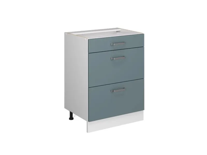 Discount Vicco Küchenunterschrank R-Line Blau-Grau/Weiß 60 cm mit Schubladen ohne Arbeitsplatte Blaugrau