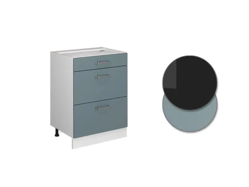 Discount Vicco Küchenunterschrank R-Line Blau-Grau/Weiß 60 cm mit Schubladen ohne Arbeitsplatte Blaugrau