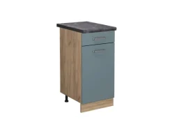 Vicco Küchenunterschrank R-Line Blau-Grau/Goldkraft Eiche 40 cm AP Anthrazit< Pfannen