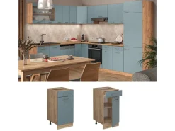 Vicco Küchenunterschrank R-Line Blau-Grau/Goldkraft Eiche 40 cm AP Anthrazit< Pfannen