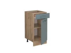 Vicco Küchenunterschrank R-Line Blau-Grau/Goldkraft Eiche 40 cm AP Anthrazit< Pfannen