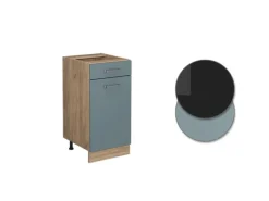 Vicco Küchenunterschrank R-Line Blau-Grau/Goldkraft Eiche 40 cm AP Anthrazit< Pfannen