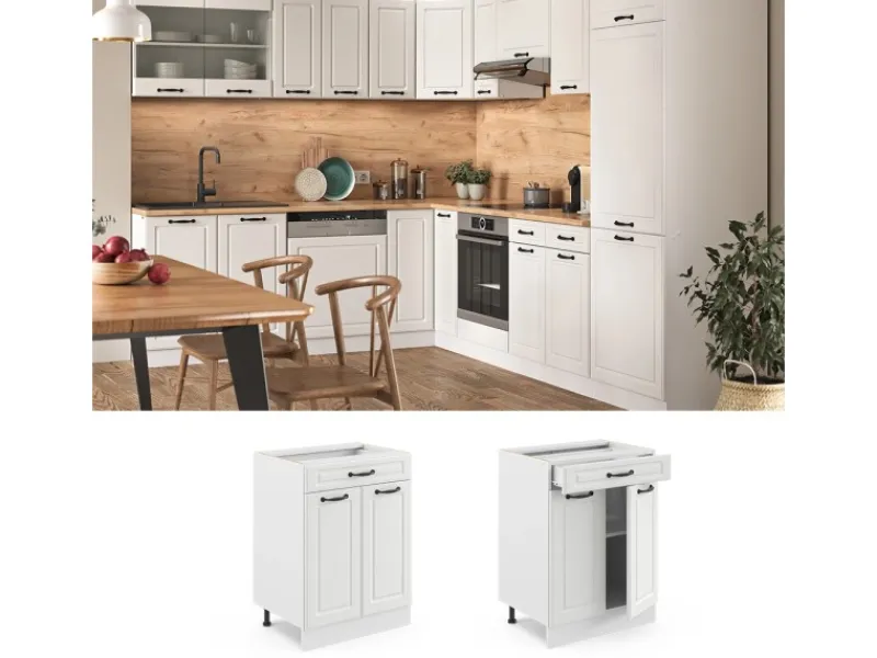 Vicco Küchenunterschrank R-Line Landhaus/ 60 cm mit Schublade AP Eiche< Küchenschränke