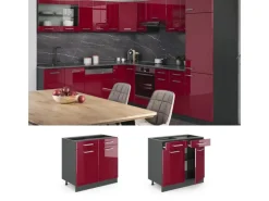 Vicco Küchenunterschrank R-Line Bordeaux Hochglanz/Anthrazit 80 cm AP Anthrazit< Pantryküchen