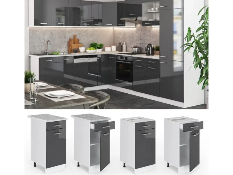 Küchenschränke<Vicco Küchenunterschrank R-Line Hochglanz/Weiß 40 cm ohne Arbeitsplatte