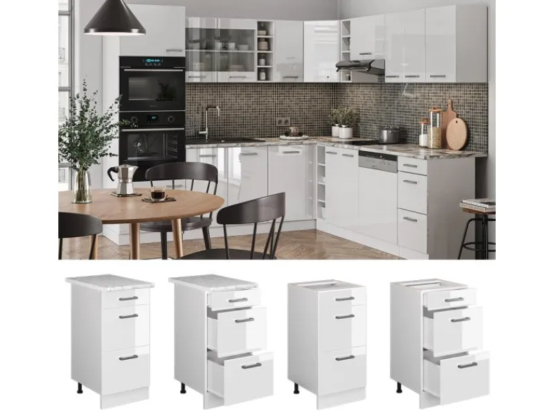 Küchenschränke<Vicco Küchenunterschrank R-Line Hochglanz/ 40 cm mit Schubladen ohne Arbeitsplatte