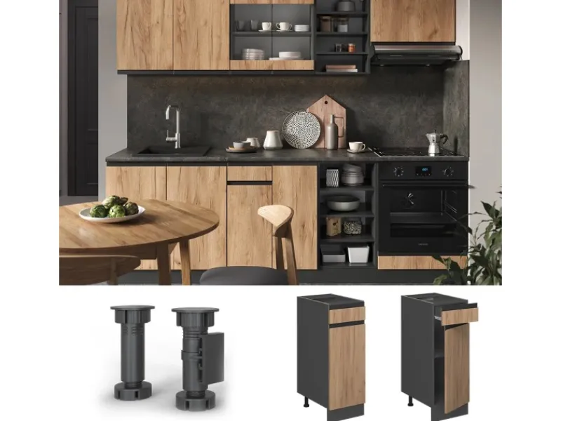 Pfannen<Vicco Küchenunterschrank R-Line Goldkraft /Anthrazit 30 cm AP