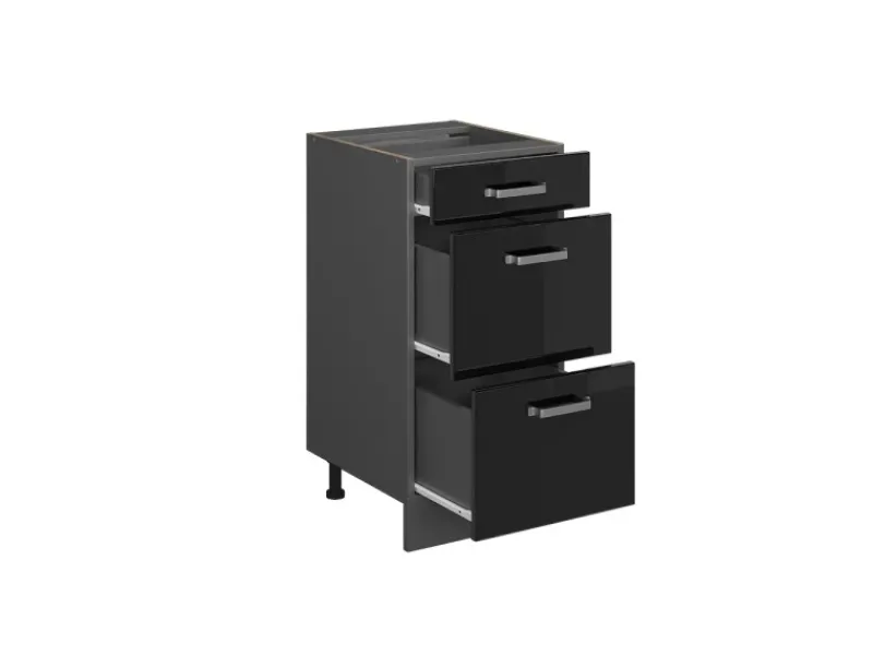 Hot Vicco Küchenunterschrank R-Line Schwarz Hochglanz/Anthrazit 40 cm mit Schubladen AP Anthrazit Schwarz Glänzend