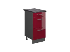 Vicco Küchenunterschrank R-Line Bordeaux Hochglanz/Anthrazit 40 cm mit Schubladen AP Anthrazit Bordeaux-Glanz