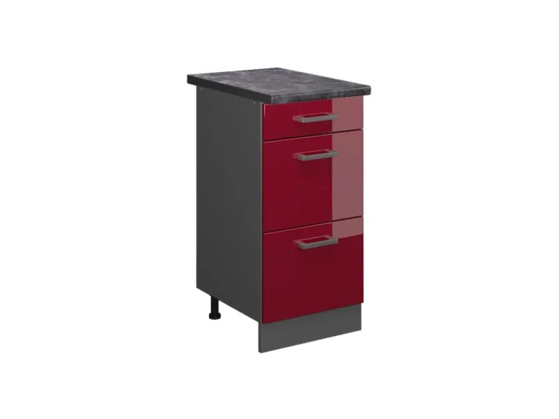 Vicco Küchenunterschrank R-Line Bordeaux Hochglanz/Anthrazit 40 cm mit Schubladen AP Anthrazit Bordeaux-Glanz