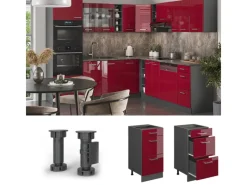 Vicco Küchenunterschrank R-Line Bordeaux Hochglanz/Anthrazit 40 cm mit Schubladen AP Anthrazit Bordeaux-Glanz