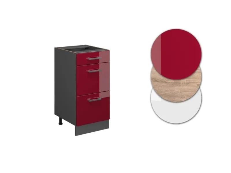 Vicco Küchenunterschrank R-Line Bordeaux Hochglanz/Anthrazit 40 cm mit Schubladen AP Anthrazit Bordeaux-Glanz