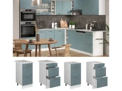 Single-Küchen|Küchenschränke<Vicco Küchenunterschrank R-Line Blau-Grau/Weiß 40 cm mit Schubladen ohne Arbeitsplatte
