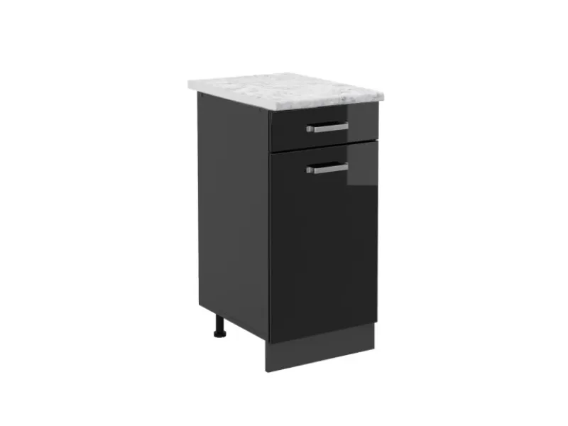Pfannen<Vicco Küchenunterschrank R-Line Schubladenschrank für die Küche Schwarz Hochglanz 40 cm AP Marmor
