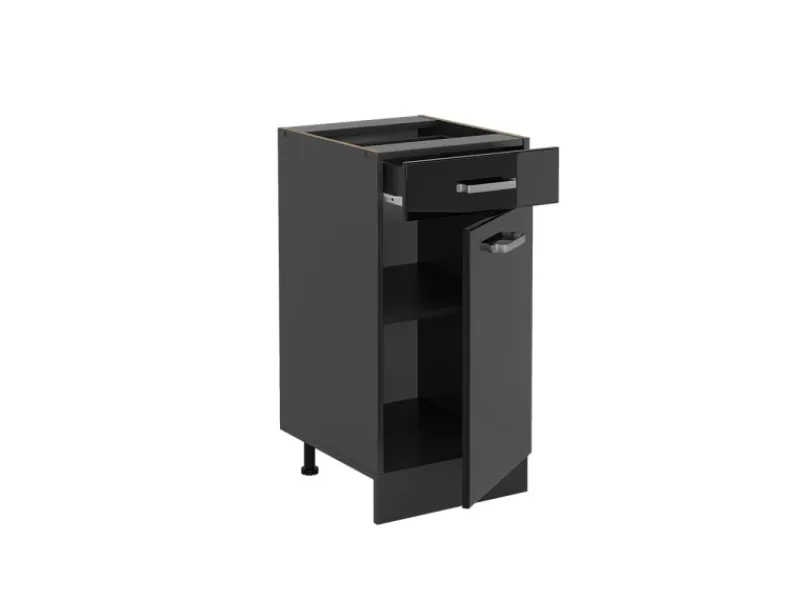 Pfannen<Vicco Küchenunterschrank R-Line Schubladenschrank für die Küche Schwarz Hochglanz 40 cm AP Marmor
