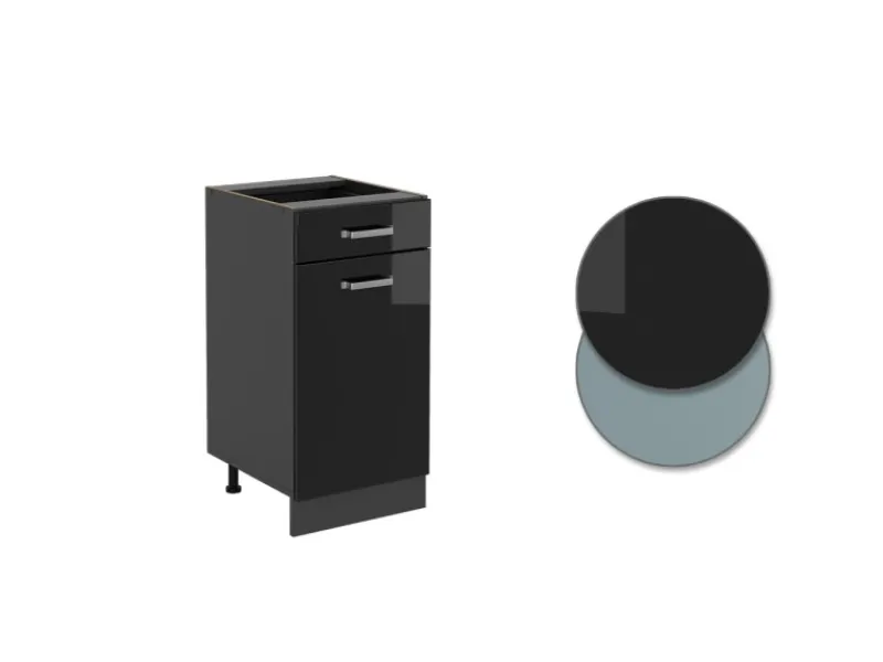Pfannen<Vicco Küchenunterschrank R-Line Schubladenschrank für die Küche Schwarz Hochglanz 40 cm AP Marmor