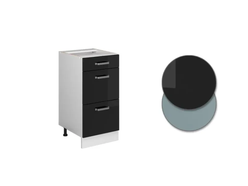 Online Vicco Küchenunterschrank R-Line Schwarz Hochglanz/Weiß 40 cm mit Schubladen ohne Arbeitsplatte Schwarz Glänzend