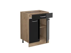 Pantryküchen<Vicco Küchenunterschrank R-Line Schwarz Hochglanz/Goldkraft Eiche 60 cm mit Schublade AP Eiche