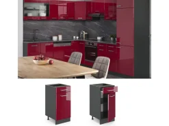Discount Vicco Küchenunterschrank R-Line Bordeaux Hochglanz/Anthrazit 40 cm AP Eiche Bordeaux-Glanz