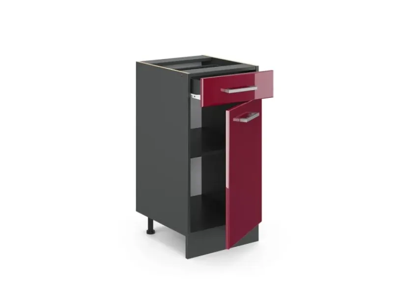 Discount Vicco Küchenunterschrank R-Line Bordeaux Hochglanz/Anthrazit 40 cm AP Eiche Bordeaux-Glanz