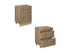 Küchenschränke<Vicco Küchenunterschrank R-Line Artisan-Eiche/Goldkraft Eiche 60 cm mit Schubladen ohne Arbeitsplatte