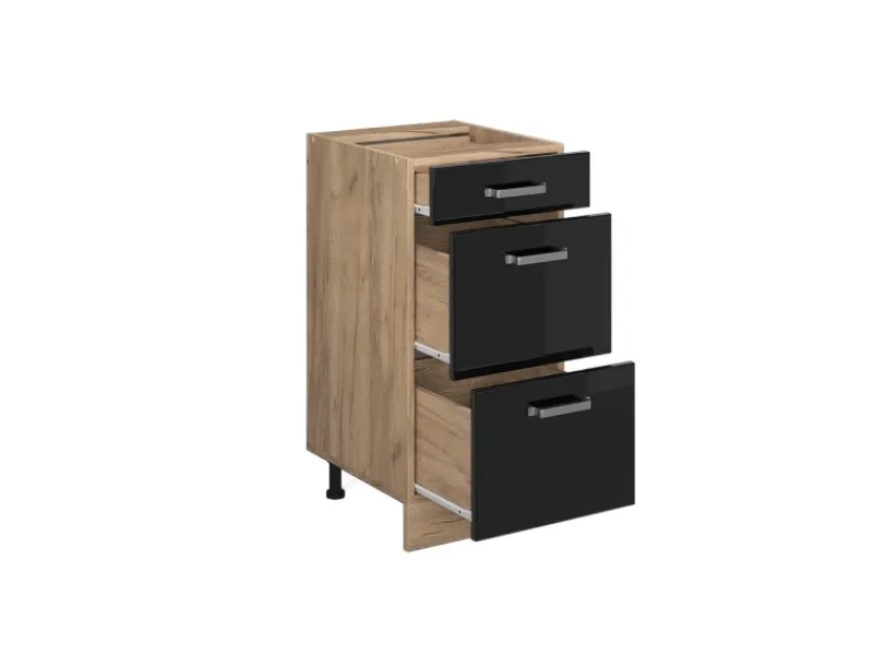 Kühlschränke<Vicco Küchenunterschrank R-Line Schubladenschrank für die Küche Schwarz Hochglanz 40 cm AP Marmor