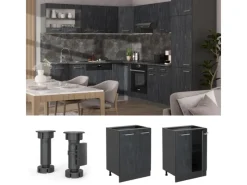 Sale Vicco Küchenunterschrank R-Line Schwarz Beton/Anthrazit 60 cm ohne Arbeitsplatte Beton Anthrazit