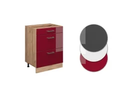 Pantryküchen<Vicco Küchenunterschrank R-Line Bordeaux Hochglanz/Goldkraft Eiche 60 cm mit Schubladen ohne Arbeitsplatte