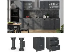 Küchenschränke<Vicco Küchenunterschrank R-Line Schwarz Beton 60 cm ohne Arbeitsplatte mit Anthrazit Korpus