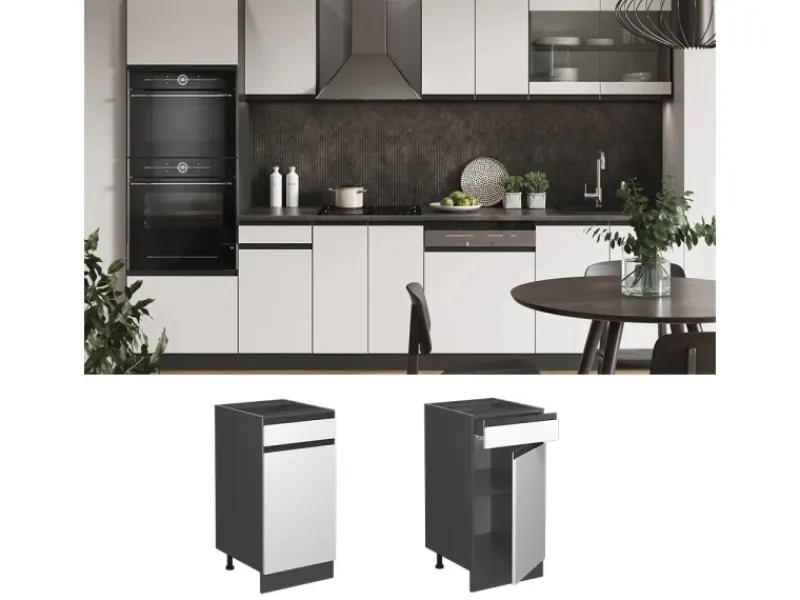 Vicco Küchenunterschrank R-Line Schubladenschrank für die Küche /Anthrazit 40 cm AP Anthrazit< Pfannen