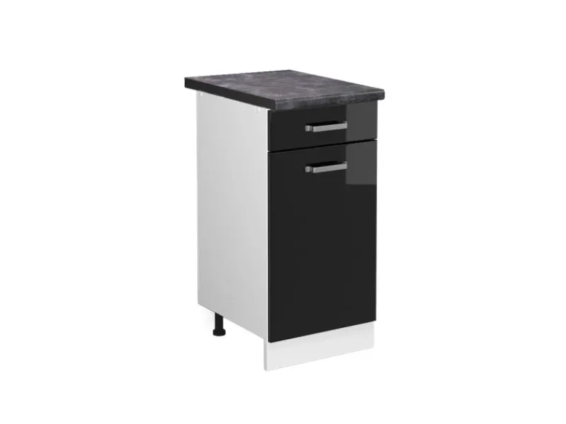 Discount Vicco Küchenunterschrank R-Line Schwarz Hochglanz/Weiß 40 cm AP Anthrazit Schwarz Glänzend