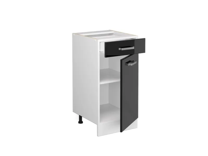 Discount Vicco Küchenunterschrank R-Line Schwarz Hochglanz/Weiß 40 cm AP Anthrazit Schwarz Glänzend
