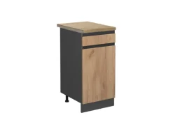 Vicco Küchenunterschrank R-Line Goldkraft /Anthrazit 40 cm AP mit Anthrazit Korpus Eiche