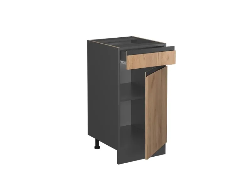 Vicco Küchenunterschrank R-Line Goldkraft /Anthrazit 40 cm AP mit Anthrazit Korpus Eiche
