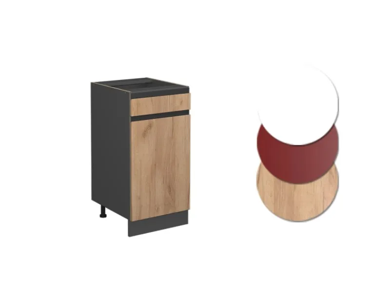 Vicco Küchenunterschrank R-Line Goldkraft /Anthrazit 40 cm AP mit Anthrazit Korpus Eiche