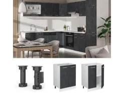Kühlschränke<Vicco Küchenunterschrank R-Line Küchenkommode Schwarz Beton/Weiß 60 cm AP Marmor